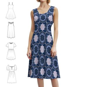 도일리 만다라 패턴-인디고 여성용 힙합 스트리트웨어 드레스 그래픽 프린트 파티 클럽웨어 인디고 패턴 만다라 파티 드레스