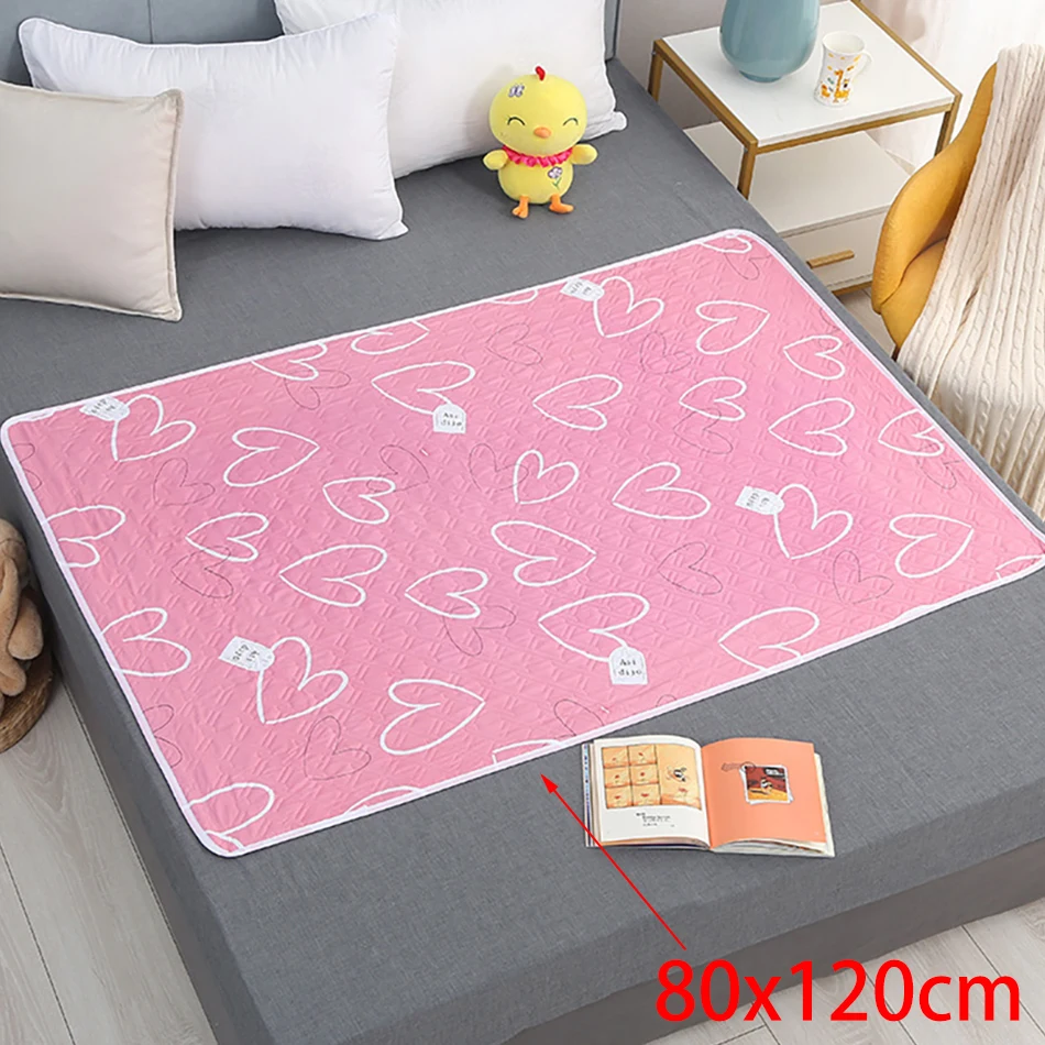 80x120cm 4겹 만화 공룡 하트 기저귀 교환 매트 방수 세탁 가능 야간 및 생리 보호용 아기 케어 패드