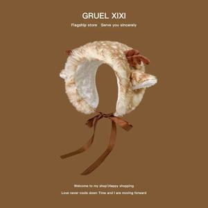 새로운 일본 귀여운 강아지 귀 플러시 귀마개 여성용 가을 겨울 따뜻한 다용도 뿔 스트랩 귀 보호 비니 모자