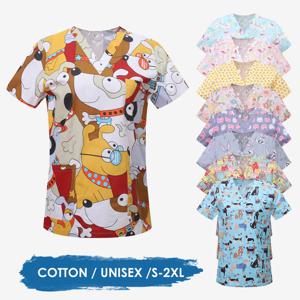 애완 동물 클리닉 병원 간호 스크럽 동물 만화 프린트 탑 코튼 여성 치과 의사 블라우스 수술복 셔츠 남자