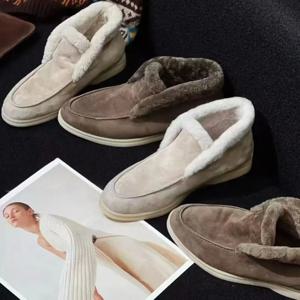 여성용 부츠 앵클 퍼 부츠 패션 여성 가죽 로퍼 플랫 2025 고품질 겨울 부츠 편안한 울 스노우 부츠