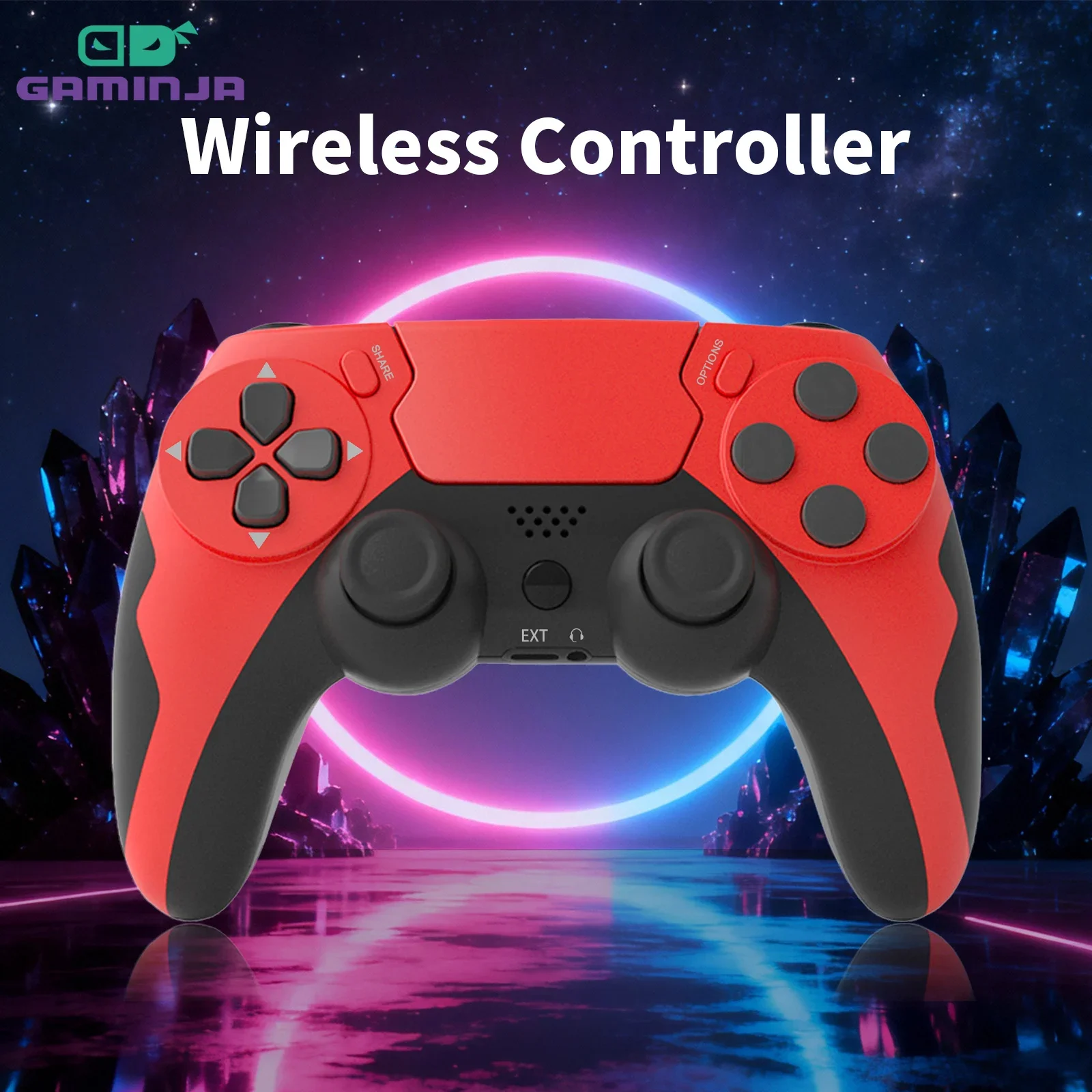 GAMINJA P48 무선 게임패드, 6 축 자이로스코프 게임 컨트롤러, PS4 PS3 콘솔 윈 7 8 10 듀얼 진동 PC 조이스틱