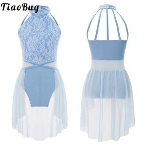 키즈 여자 민소매 발레 댄스 드레스 레이스 꽃 메쉬 스커트 레오타드 체조 현대 현대 서정적 댄스 의상