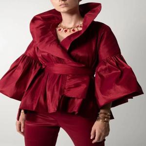 캐주얼 퍼프 긴 소매 프릴 블라우스 Office 레이디 솔리드 컬러 여성 랩 셔츠 옷깃 칼라 우아한 셔츠 여성 패션 여성