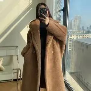 테디 베어 롱 코트 여성용 인조 모피 재킷 애벌레 모양 양털 벨벳 코트 루즈핏 출퇴근 스타일 겨울 패션