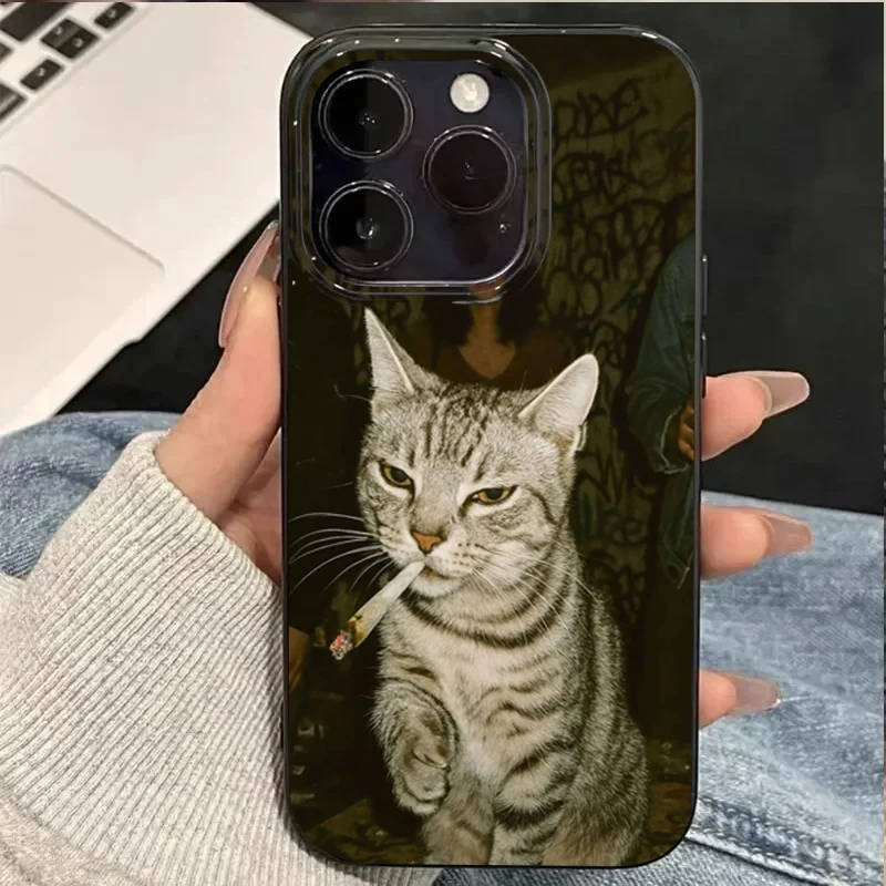 패션 키티 흡연 패턴 폰 케이스 (아이폰 11, 12, 13, 14, 15, 16, 17 Pro Max, 16E, 17Air, X, XR, XS Max, 7, 8 Plus, SE2 소프트 커버)