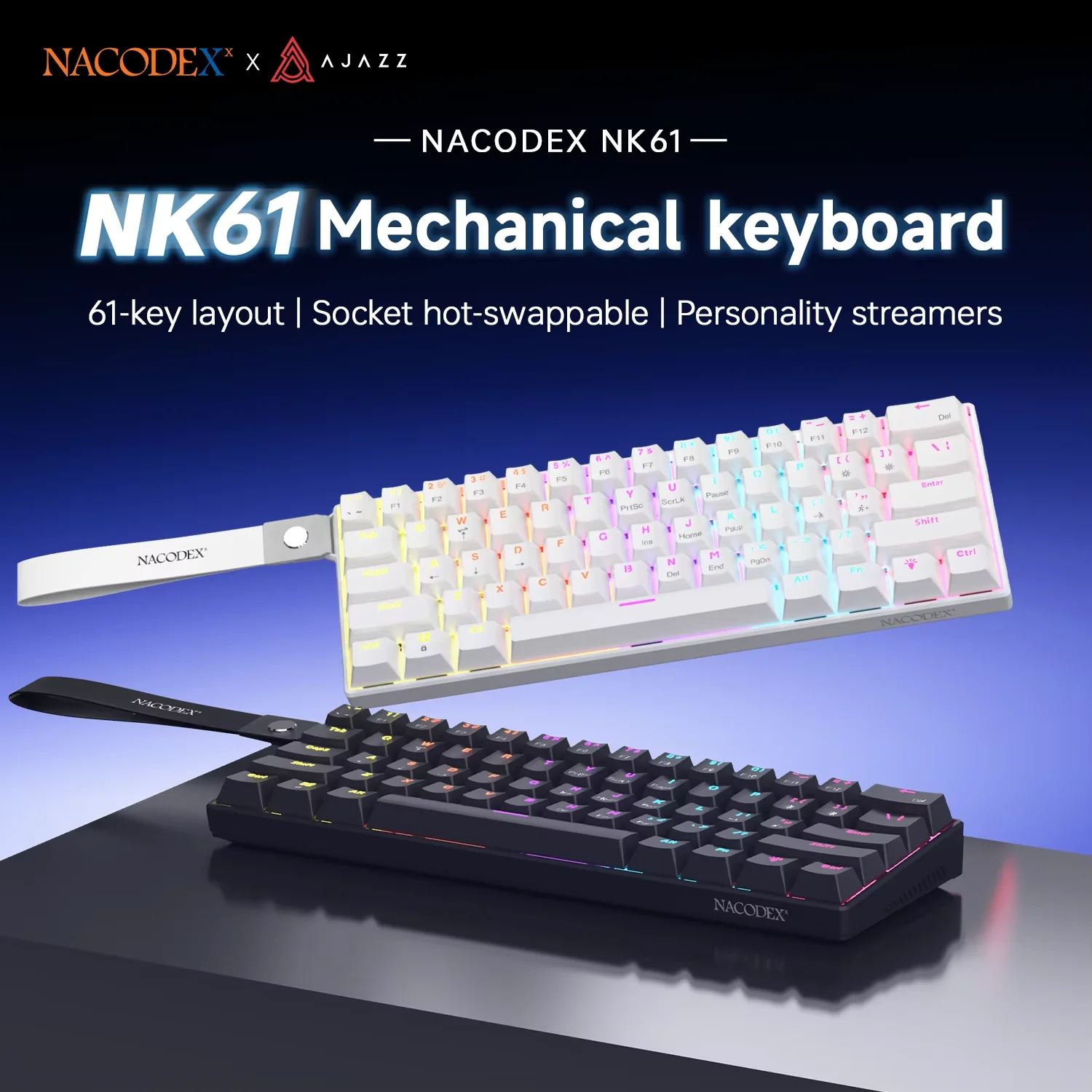 AJAZZ NK61 유선 게이밍 기계식 키보드 60% RGB 핫스왑 가능 61키 레드 스위치 미니 키보드 게이머용 PC