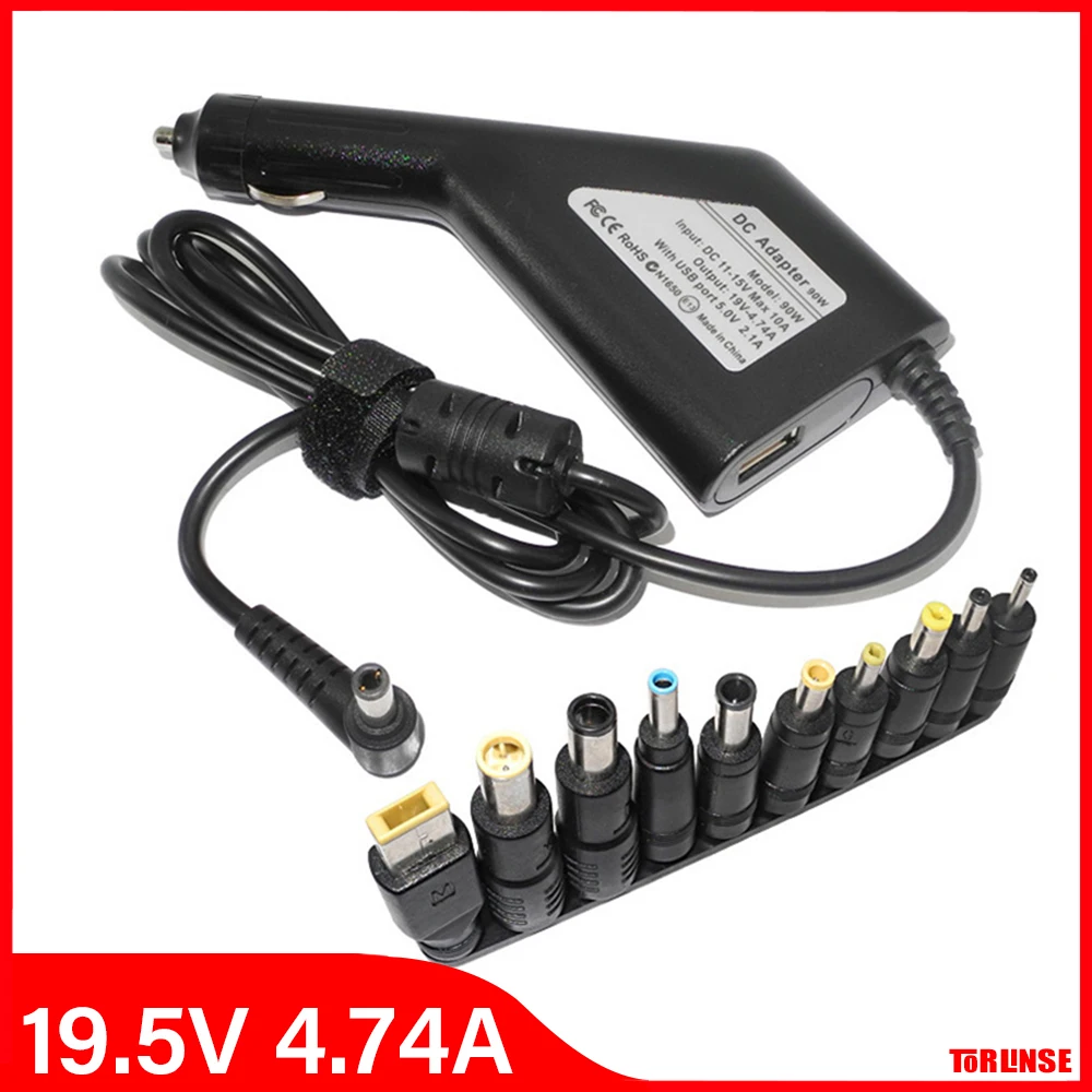 차량용 충전기19V 4.74A 90W 레노버 아수스 에이서 델 HP 삼성 도시바용 범용 노트북 전원 어댑터 충전기(10개 커넥터 포함)