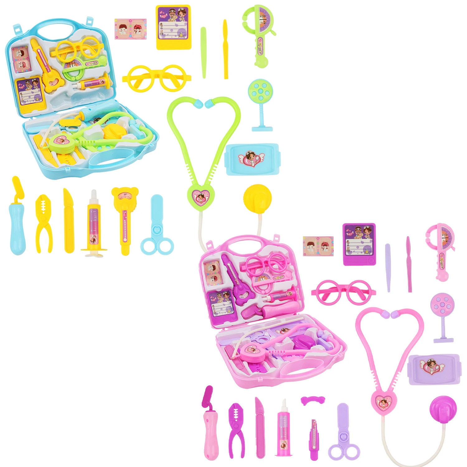 어린이 의사 놀이 집 장난감 휴대용 의학 상자 세트 주입 퍼즐을위한 시뮬레이션 청진기