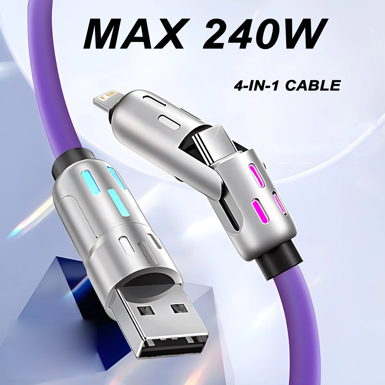 4-IN-1 240W USB 유형 C-USB C 케이블 PD 고속 충전기 와이어 iPhone 16 Pro Max 15 iPad Xiaomi Samsung Tablet 1M 데이터 코드