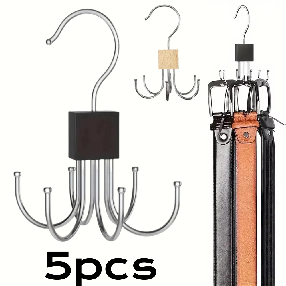 1/5개 360 °   회전식 수납 걸이 후크 다중 집게 가방 금속 벨트 랙 나무 정리함 브래지어 넥타이 가정용 옷장 액세서리