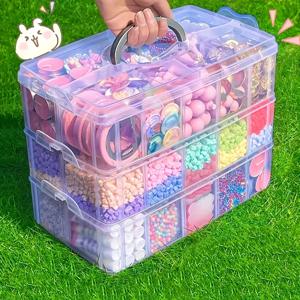 가정용 3단 휴대용 수납함, 투명 보석 수납함, 공구 수납함, 레고 장난감 수납함