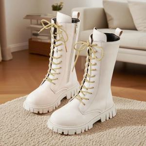 여아 패션 롱 부츠 심플한 단색 부드러운 밑창 최고급 가죽 키즈 부츠 여아 부드럽고 편안한 라이딩 데일리 부츠