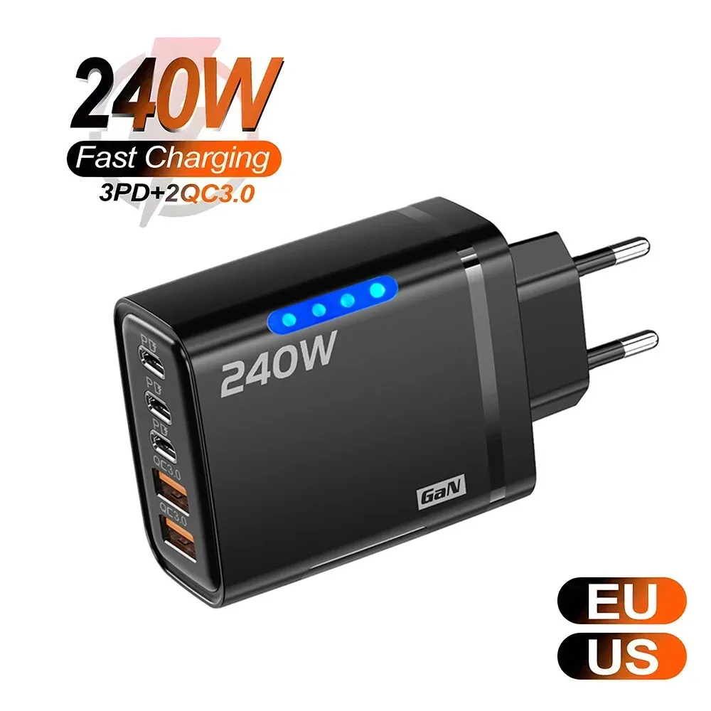 240W GaN USB C 충전기 5 in 1 고속 충전 휴대폰 충전기 전원 어댑터 아이폰 삼성 샤오미 타입 C EU/US 플러그 벽면 충전기