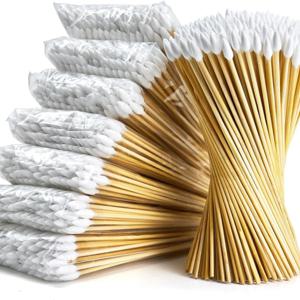 100/300개 6인치 정밀 팁 면봉 - 긴 나무 스틱 면봉 케이스 포함 뾰족한 면봉 - 면