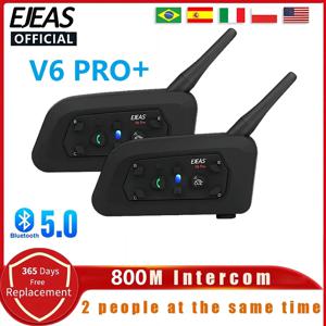 EJEAS V6 PRO + 오토바이 헬멧 헤드셋 블루투스 인터콤 커뮤니케이터 800M 2 명의 라이더 IP65 방수 음악 인터폰