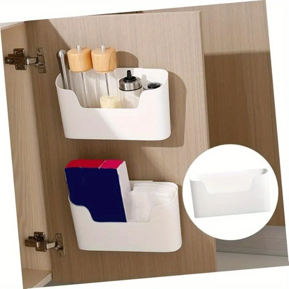 주방, 욕실, 사무실용 펀치프리 벽걸이형 플라스틱 수납함 1개 - 가정용품용 캐비닛 도어 정리함