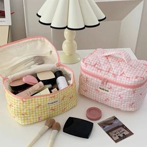 3 유형 퀼트 화장품 가방 숙녀 대용량 여행 주최자 Washbag 귀여운 활 매듭 패턴 메이크업 지퍼 보관 가방