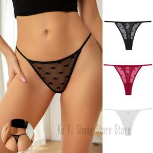 섹시한 레이스 쉬어 끈 팬티, 로우웨이스트 G-스트링 T-팬츠 란제리 팬티, 하트 시스루 망사 속옷