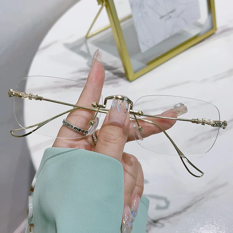 레트로 포토크로믹 프레임리스 안경 고급 경량 디자인 블루라이트 차단 안경