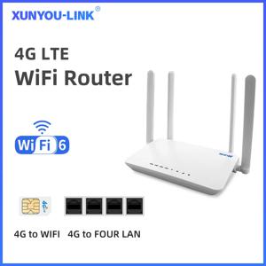 XUNYOU-LINK WiFi 6 모뎀 4G LTE 와이파이 공유기 300Mbps 고속 32개 기기 연결 지원 무선 핫스팟 4G SIM 와이파이 공유기