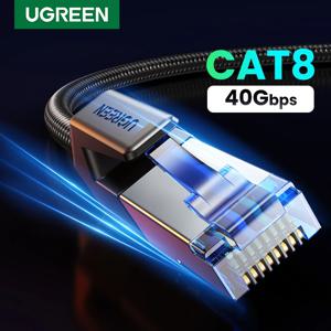 유그린 CAT 8 이더넷 케이블 고속 브레이디드 40Gbps 2000MHz 네트워크 랜 케이블 RJ45 차폐형 실내용 라우터 PC PS5 모뎀 Xbox용