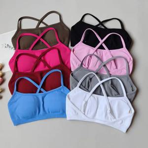 무봉제 여성 요가 스포츠 브라 레이서백 나일론 통기성 러닝 짐 탑 언더와이어 섹시 언더웨어 피트니스 짐 브라 탑