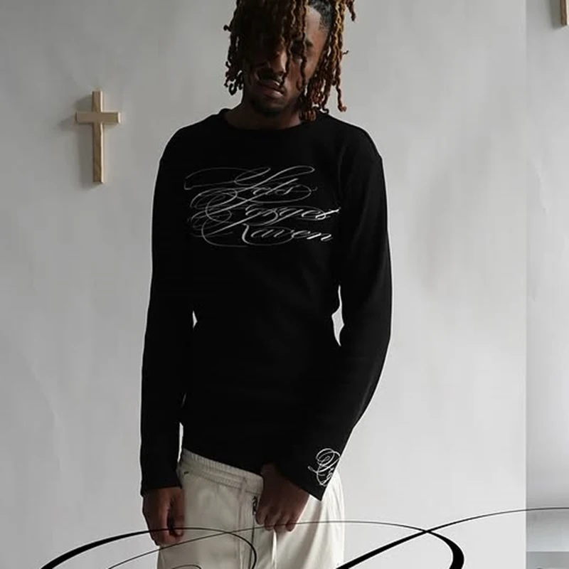 미국 다크 레트로 Y2K 프린트 긴팔 티셔츠 하이 스트리트 고딕 트렌디 의상 캐주얼웨어용 탑