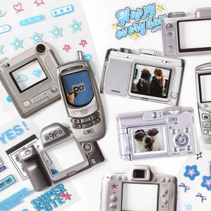 15개 귀여운 인스 스타일 전자 메모리 스티커 재료 팩 DIY 다이어리 폰 케이스 수제 스크랩북 미적 문구 스티커