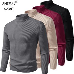 남성 목폴라 풀오버 스웨터 하이넥 터틀넥 긴팔 스웨터 남성용 겨울 따뜻한 아우터 스트라이프 캐주얼 코트
