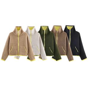 2025 겨울 신상품 여성용 레이지 스타일 루즈 배색 장식 레이어 니트 파일럿 재킷 코트