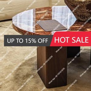 이탈리아 럭셔리 드래곤 레드 대리석 커피 테이블 세트, 디자이너 원형 테이블, 자연스러운 무늬, 열 및 긁힘 방지, 맞춤 제작