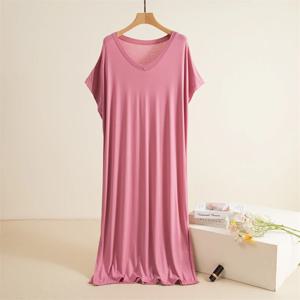루즈핏 모달 브이넥 여름 원피스 여성용 심플 미디 기장 잠옷 반팔 A라인 얇은 소재 한국 스타일 출퇴근룩