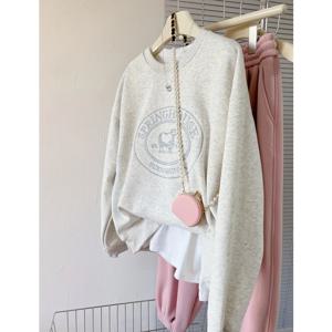 기모 도톰 램 레터링 자수 심플 모던 가을 겨울 신상 상의 여 한국판 루즈핏 맨투맨 후드티