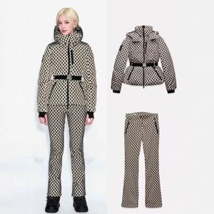 겨울 투피스 스키 세트 후드 하이웨이스트 패딩 스포츠 파카 재킷 벨트 여성용 두꺼운 따뜻한 포켓 방풍 스키 바지