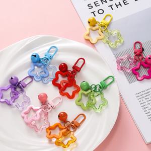 1pcs 다섯개 별 모양의 벨 펜던트 키 체인 여성을위한 우아한 캔디 컬러 가방 열쇠 고리 쥬얼리 자동차 장식품 키 홀더