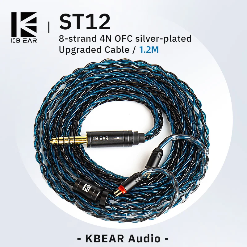 KBEAR ST12 8 코어 HiFi 이어폰 4N OFC 실버 도금 업그레이드 케이블 Lark Rosefinch KS1 용 3.5/4.4mm MMCX/0.78mm 2Pin