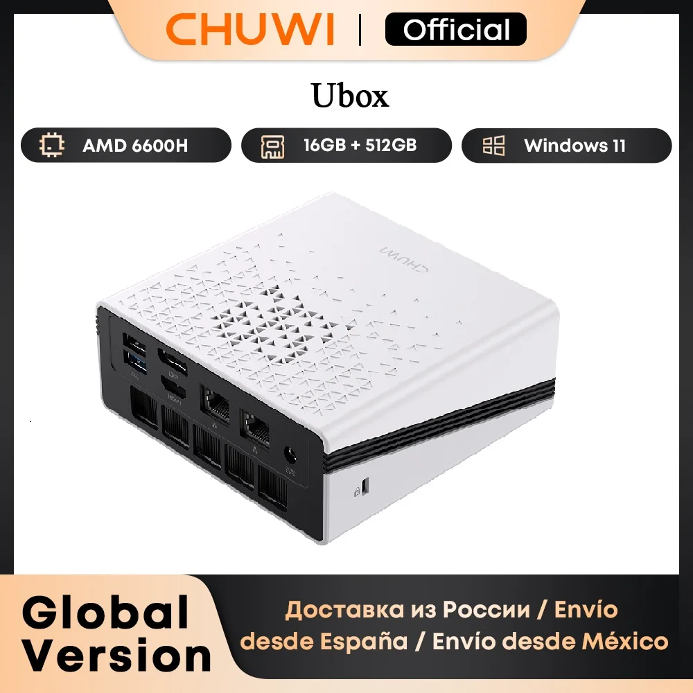 CHUWI UBox 미니 PC Ryzen 6600H 프로세서 AMD CPU 16GB 램 512GB SSD 윈도우 11 데스크탑 컴퓨터 PC 4K 디코딩 WIFI 6 PC