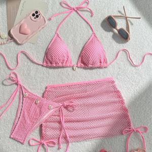 2025 신상 프린트 넥 홀터 여성 수영복 멜빵 섹시 비키니 스플릿밴드 온천 수영복