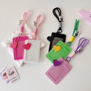 새로운 PU 블랙 카드 홀더 앨범 보관 키링 펜던트 한국 K팝 카드 슬리브 보호 필름 포함 아이돌 사진 게임 카드 커버