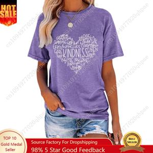 Anbech 하트 프린트 티셔츠 여성용 캐주얼 그래픽 주니어 걸스 반소매 티셔츠 크루넥