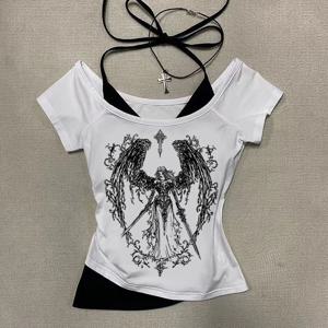 Y2k 레트로 Strapless 코르셋 탑 여성 하라주쿠 크롭 크롭 탑 고딕 프린트 솔리드 Camis 여름 캐주얼 민소매 스트랩 Topsexy