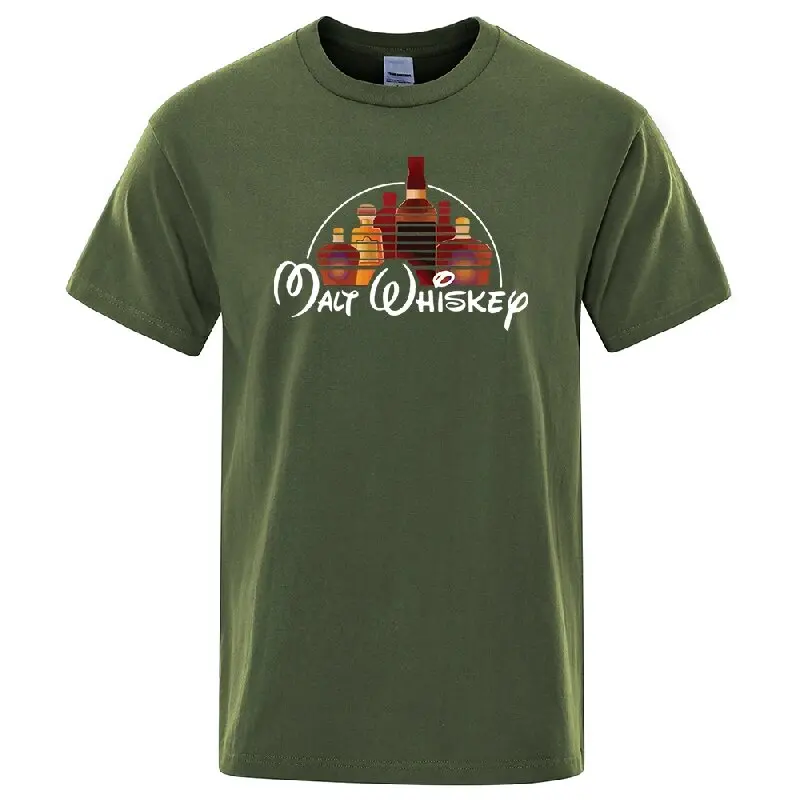 여름 남성 티셔츠 100% 코튼 웃긴 몰트 위스키 프린트 여름 루즈 한 o 넥 쿨 티셔츠 남성용 반소매 티셔츠 남성 티