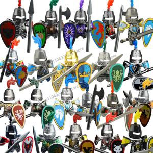 중세 군사 군인 피규어 MOC 빌딩 블록 성 검은 독수리 늑대 문어 그리핀 고대 기사 Waffen 벽돌 장난감