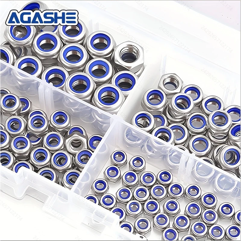 150개 나일론 잠금 너트 - 미끄럼 방지, 자체 잠금, 육각 캡, 전체 나사산, 오른쪽 나사산, M3/M4/M5/M6