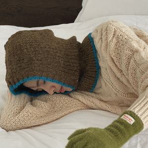 니팅 바라클라바 후드 넥 워머 겨울 빕 방한 여성