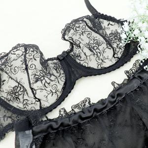 제니 블랙 와이어 홑겹 브라 하이웨스트 삼각팬티 세트+니플패드