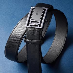 [선물포장/쇼핑백동봉] 블랙 트윌 엠보 남성 소가죽 자동벨트 DBBE5E834J