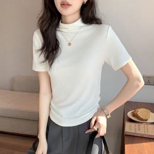 하프넥 반폴라 셔링 반팔 티셔츠 UC-0174 폴라티 반폴라니트 여성여름티셔츠 여성면티셔츠