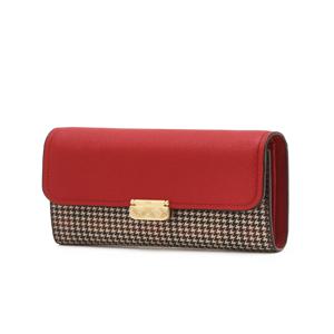 [선물포장/쇼핑백동봉] 레드 체크 장식 포인트 소가죽 배색 중지갑 DCWA5F856